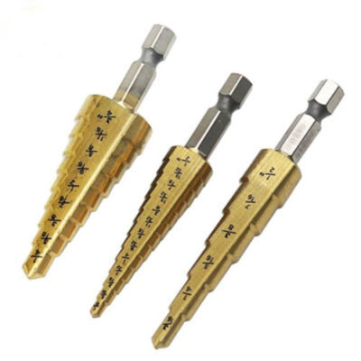 3 Pcs Step Drill Bit Set,Titanium Nitride Coated,High Speed Steel Drill Bits