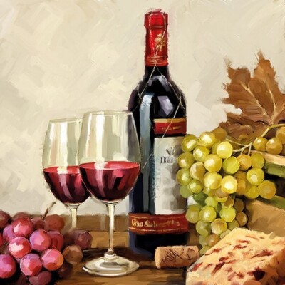 20 Servietten Wine & Grapes - Frische Weintrauben auf weiß 33x33cm