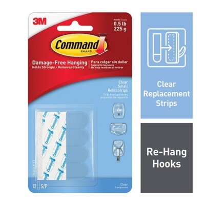 Command Small Replacement Strips 12/Pk Clear Re-Hang School Office Home Organize