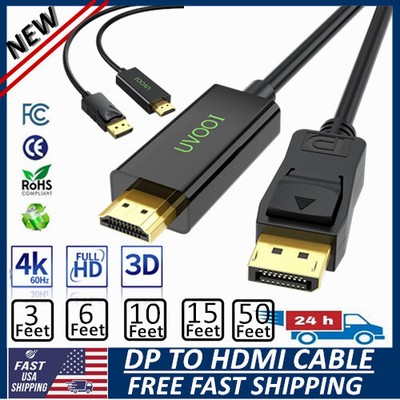 3-15FT DisplayPort to HDMI Cable DP to HDMI Cord 4K 1080P Audio & Video for Dell