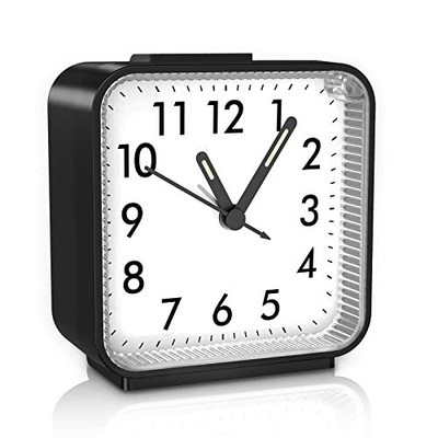 Newest Analog Ankilo, Silent Non Ticking Small Clock, Travel Black & White