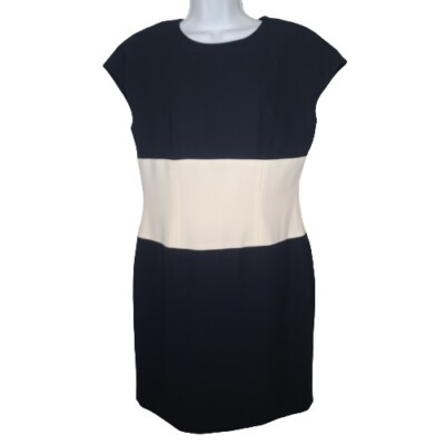 Marianna 12 Shift Dress Blue Cream Color Block Cap Sleeve Zip Up Business Lined 