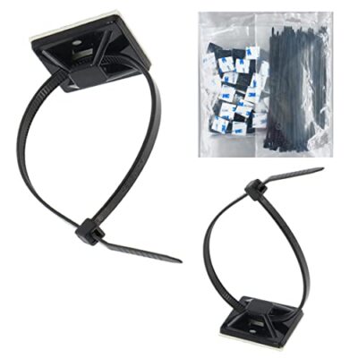 Strong Self Adhesive Wire Clips Cable Zip Tie Mounts 1'' with 8 Inch Zipties B...