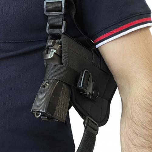 Horizontal Pistol Holster With Dual Magazine Pouch