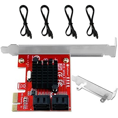 PCIE 3.0 to 4-Ports 6Gbps SATA III Expansion Card for Desktop PCs, Plug and P...