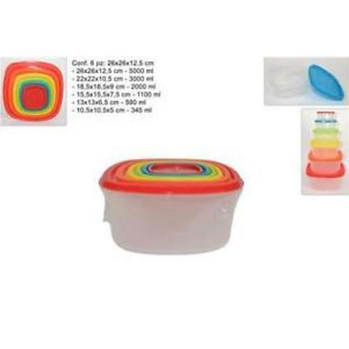 Set 6 Pz Contenitori In Plastica Quadrati Con Coperchio Per Alimenti dfh