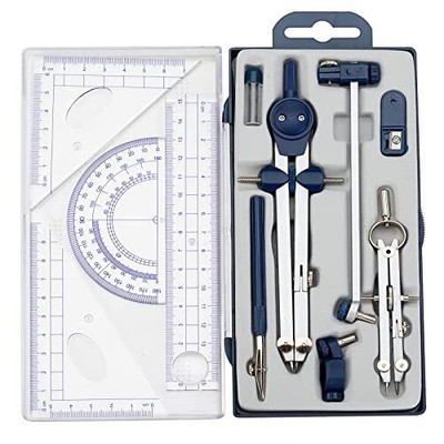 13 Pcs Compass and Protractors Set Math Compass Geometry Tool Metal Light Blue