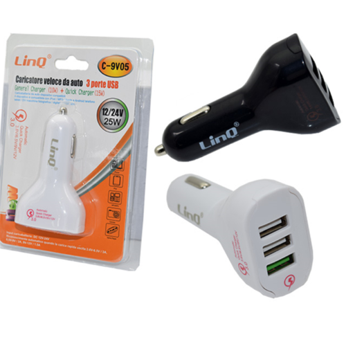 Alimentatore Caricatore Usb Veloce Da Auto 3 Porte Usb 3.6v-6.5v /3a Linq C-9v05