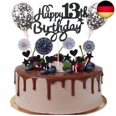 8 Stück Goldene Torten-Deko Zum 13. Geburtstag – Mit „Happy 13th Birthday“ Aufleger & Sternen