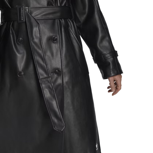 Pre-owned Adidas Originals Faux Leather Belted Trench Coat Black Ii6083 Women's Size L