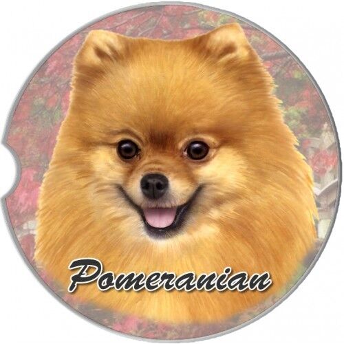 Set Of Two Pomeranian Absorbent Stoneware Car Cup Holder Coaster  Dog Pom