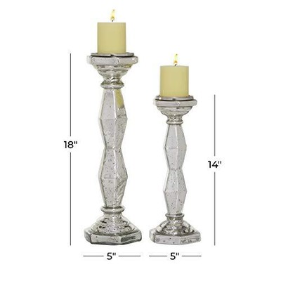 Deco 79 Glass Candle Holder Set of 2 14" 18"H Silver