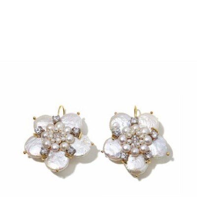 HSN Dea Cultured Freshwater Pearl & CZ Floral Gold-Plated Sterling Earrings 