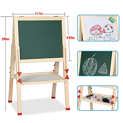 LINAZI Easel for Kids .Double Sided Magnetic Drawing Boardl for Chalk Board &