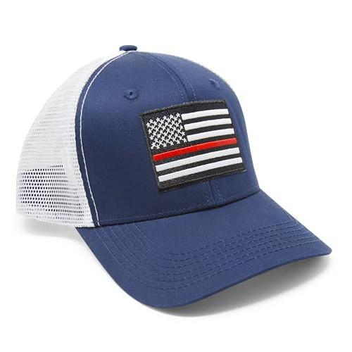 Thin Red Line Hat – Trucker Cap, Baseball, Snapback, Hat Mesh Back (Navy/White)