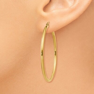 Pre-owned Wishing For Claudia 10k Yellow Gold Hinged Hoop Earrings Polished Plain Hoops 1.5" (2x37mm) 2.2 Gm
