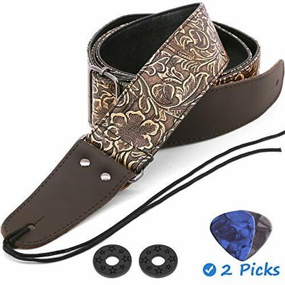 Guitar Strap Stamped Leather Guitar Strap PU Leather Western Vintage 60's Ret...
