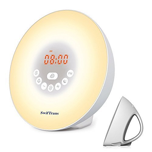 Wake Up Light Sunrise Simulation Alarm Clock 5 Natural Sounds 7 Color Changes FM