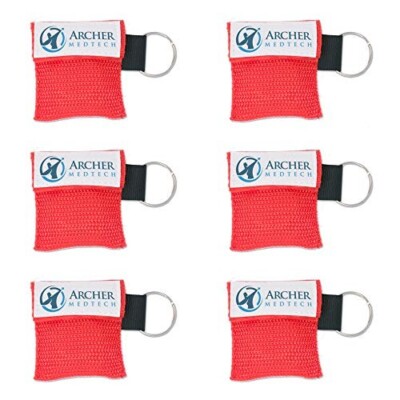 6 pack - Key Ring CPR Mask - Emergency Face Shield with One-way valve
