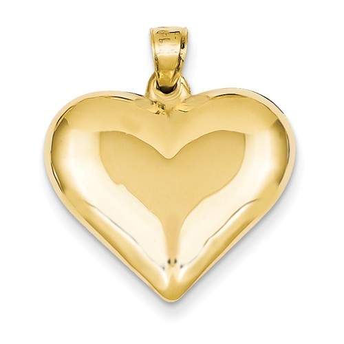 Pre-owned Wishing For Claudia 14k Yellow Gold Polished 3-d Puffed Puff Heart Pendant Charm 0.98 Inch