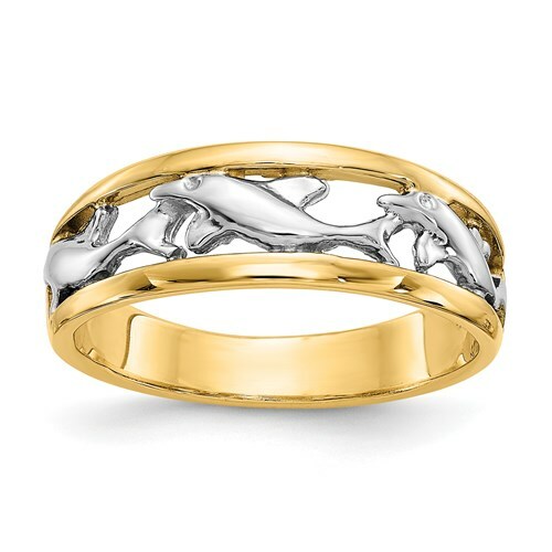 Pre-owned Superdealsforeverything Real 14kt With Rhodium Dolphin Ring S:6 In Yellow