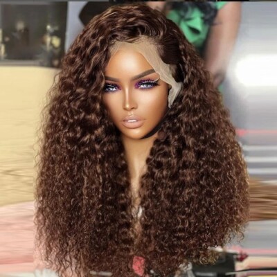 HD Chocolate Brown Curly Human Hair Wigs 13x4 13x6 Deep Wave Lace Wigs Brazilian