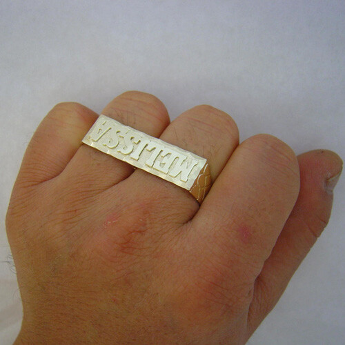 Pre-owned Nsg Solid Metal Men's Customized 2 Finger Name Ring 14k Yellow Gold Plated Silver