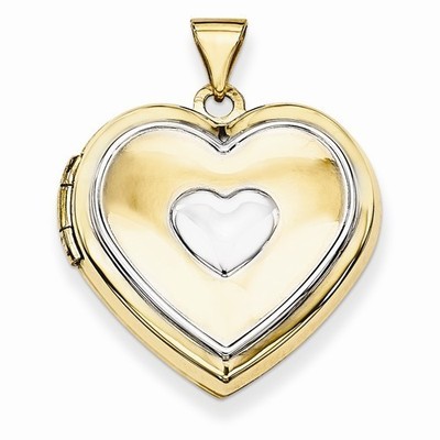 Pre-owned Wishing For Claudia 14k Gold Two-tone Heart Locket With Key Charm Inside Pendant - 1 Inch Length