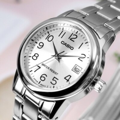 Casio Metal band Women Analog Wrist Watch silver New Original LTP-V002D-7BDR