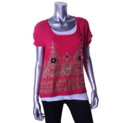 Fashion Women's Top Sz L 100% Cotton Scallop Hem Orange A692538 | eBay