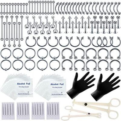 Piercing Kit Stainless Steel Piercing Jewelry with 14G & 16G Needles,154-Pack