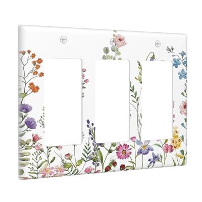 Rustic Wild Floral Vintage Watercolor Flower Triple Rocker/Decora Wall Plate ...