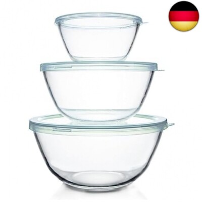 Luvan Glas Rührschüssel mit Deckel 3er-Set (4.2 L,2.5 L,1 L), Große Rund Sa