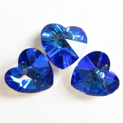 10Pcs 14x7mm Faceted Blue Crystal Heart Pendant Bead FS00082SH