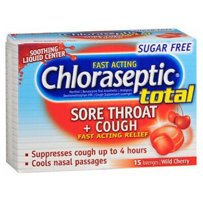 Chloraseptic Total Sore Throat Plus Cough Lozenges Sugar Free Wild Cherry 15 Eac
