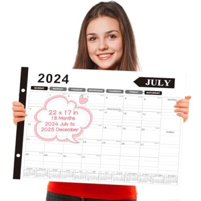Desk Calendar 2024-2025, 22'' x 17'' Large Desktop Calendar 18 1 Pack BLACK