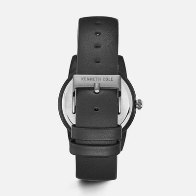 NEW KENNETH COLE NEW YORK MENS GUNMETAL STRIPE GENUINE LEATHER WATCH