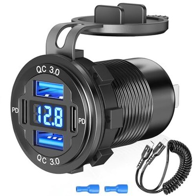 【Upgraded Version】 78W 12V USB Outlet 4 Port Dual 30W PD & Dual Quick Charge ...