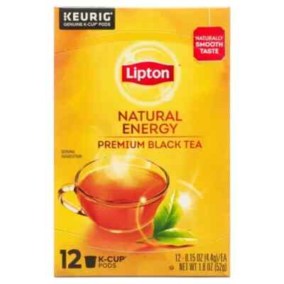 New Lipton Natural Energy Premium Black Tea K-Cup Pods Made With Real Tea, 12 Ct