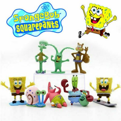 8PCS SpongeBob SquarePants Action Figures Cake Micro Car Decoration Kid toy gift ()