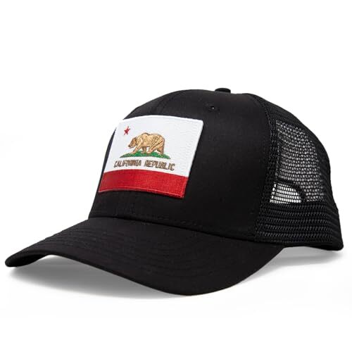Black California Flag Hat - Snapback Trucker Baseball Cap (All Black)