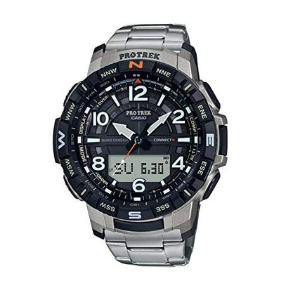 Pre-owned Casio Pro Trek Prt-b50t-7jf Prt-b50 Bluetooth Analog Digital Titanium Men Watch