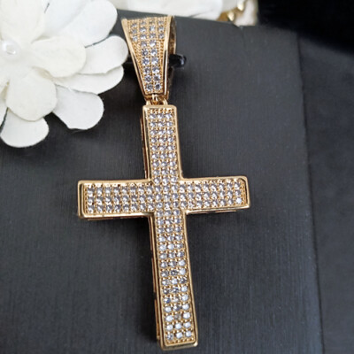 Micro Pave Encrusted Religious CROSS 14k Gold GL Men or Women