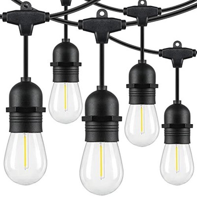  LED Outdoor String Lights for Patio with Waterproof 48FT Black-5000K