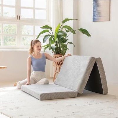 Tri-Fold Memory Foam Mattress, 4 inch Single Folding Mattress with Collapsibl...