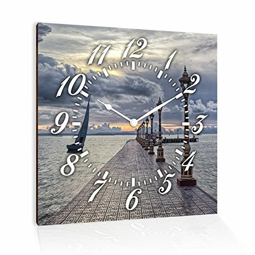 Orologio Da Parete Quadrato Quarzo Muro Alba Sul Molo Dimensioni 30x30cm sus