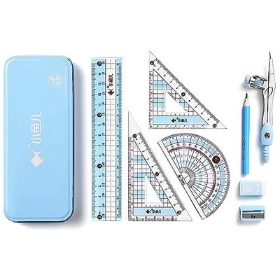 8 Pcs Compass/Math Set for Students with Shatterproof Storage Box, Geometry S...