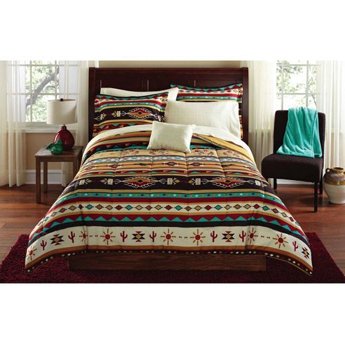 Southwest Turquoise Tan Red Native American Queen Comforter Set 8
