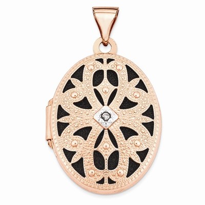 Pre-owned Wishing For Claudia 14k Rose Gold Antique-style Textured Locket With Diamond - 1" Inch Length