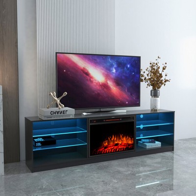With Fireplace For Tvs Up To 85" Led Shelves Media Console C